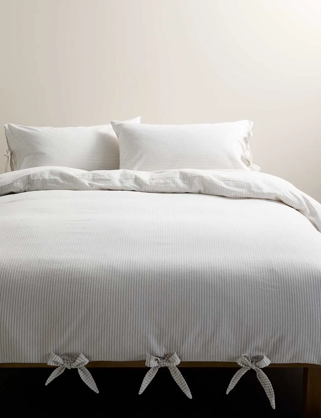 M&S Pure Cotton Striped Tie Bedding Set Grey Mix
