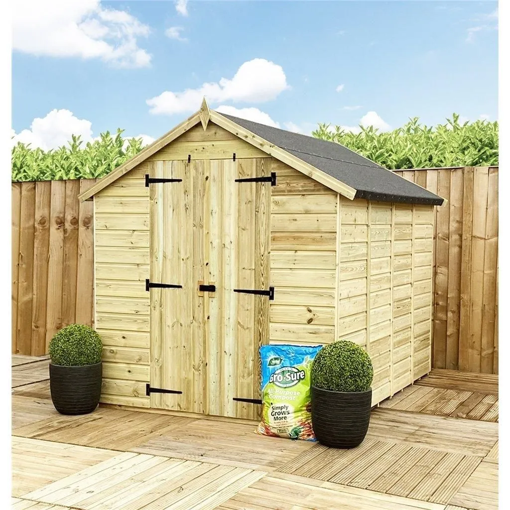 Marlborough 14 x 6 Pressure Treated Low Eaves Apex Garden Shed with Double Door in Natural