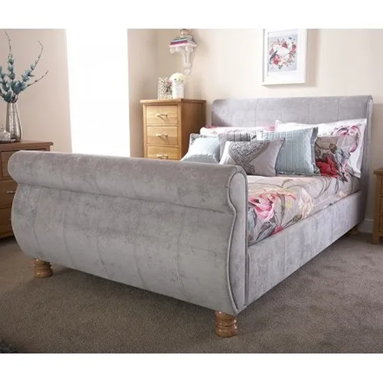 Chicago Fabric Upholstered King Size Bed In Silver