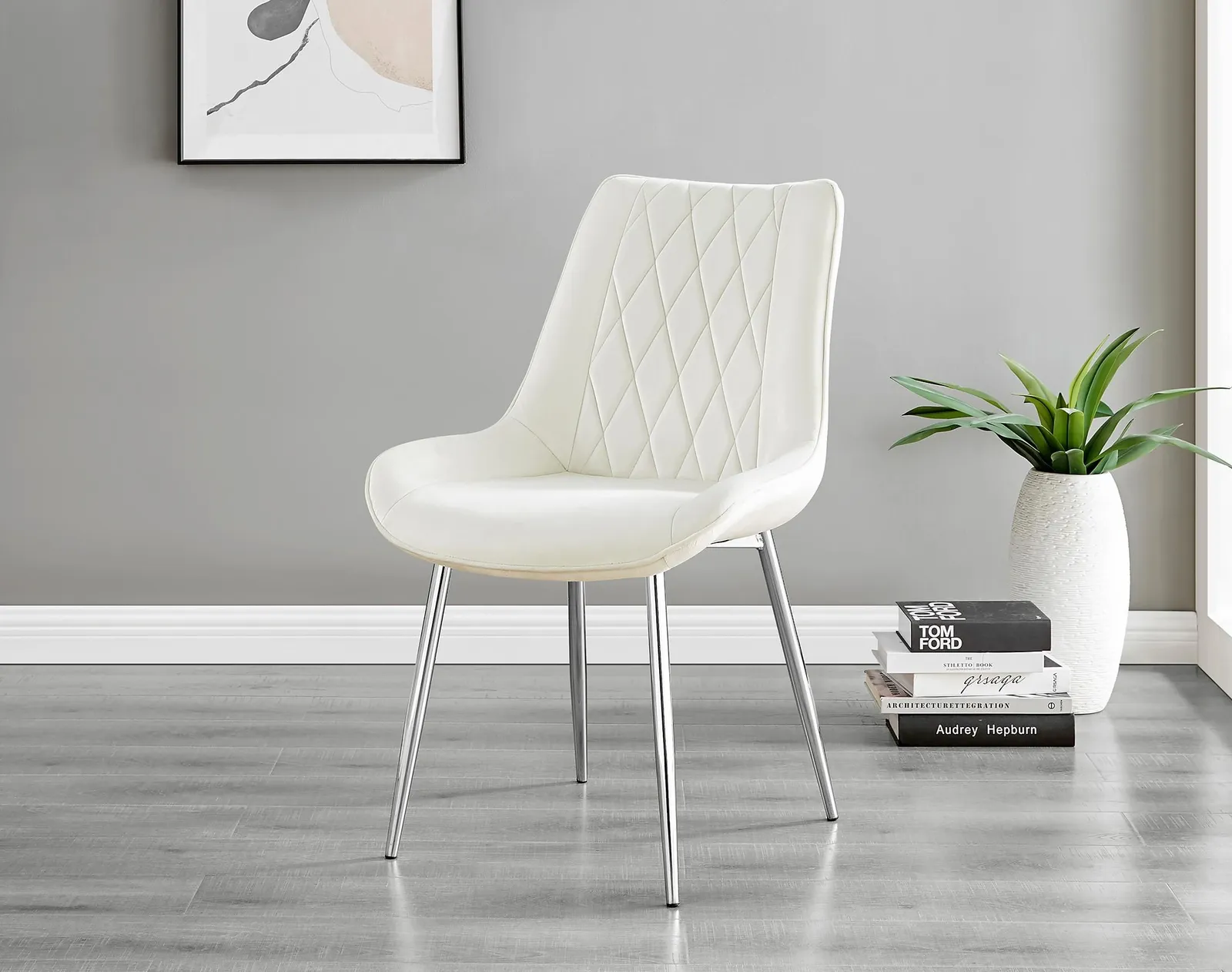 FurnitureboxUK 2x Pesaro Velvet Silver Leg Luxury Dining Chairs in Cream 2