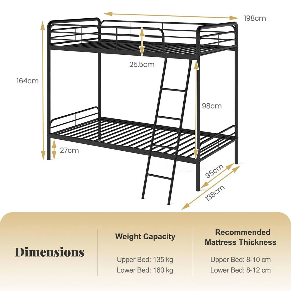 Costway Metal Bunk Bed Heavy Duty Single Over Single Bunk Bed w/Ladder-Black in Black 2