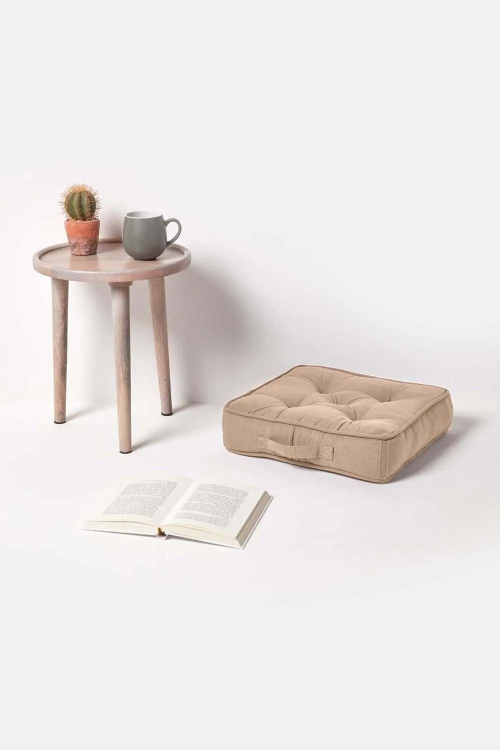 Homescapes Rajput Ribbed Cotton Floor Cushion in Beige 2