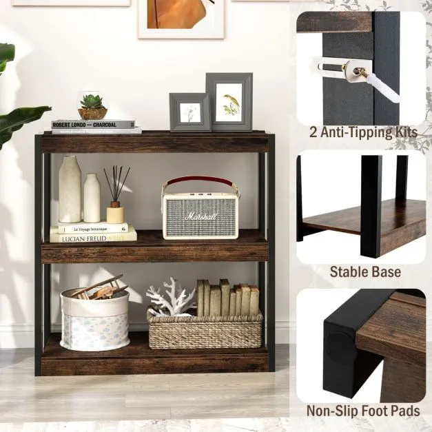 Costway 3 Tier Bookshelf Wooden Bookcase with Dual Anti-Tipping Kits Brown 6