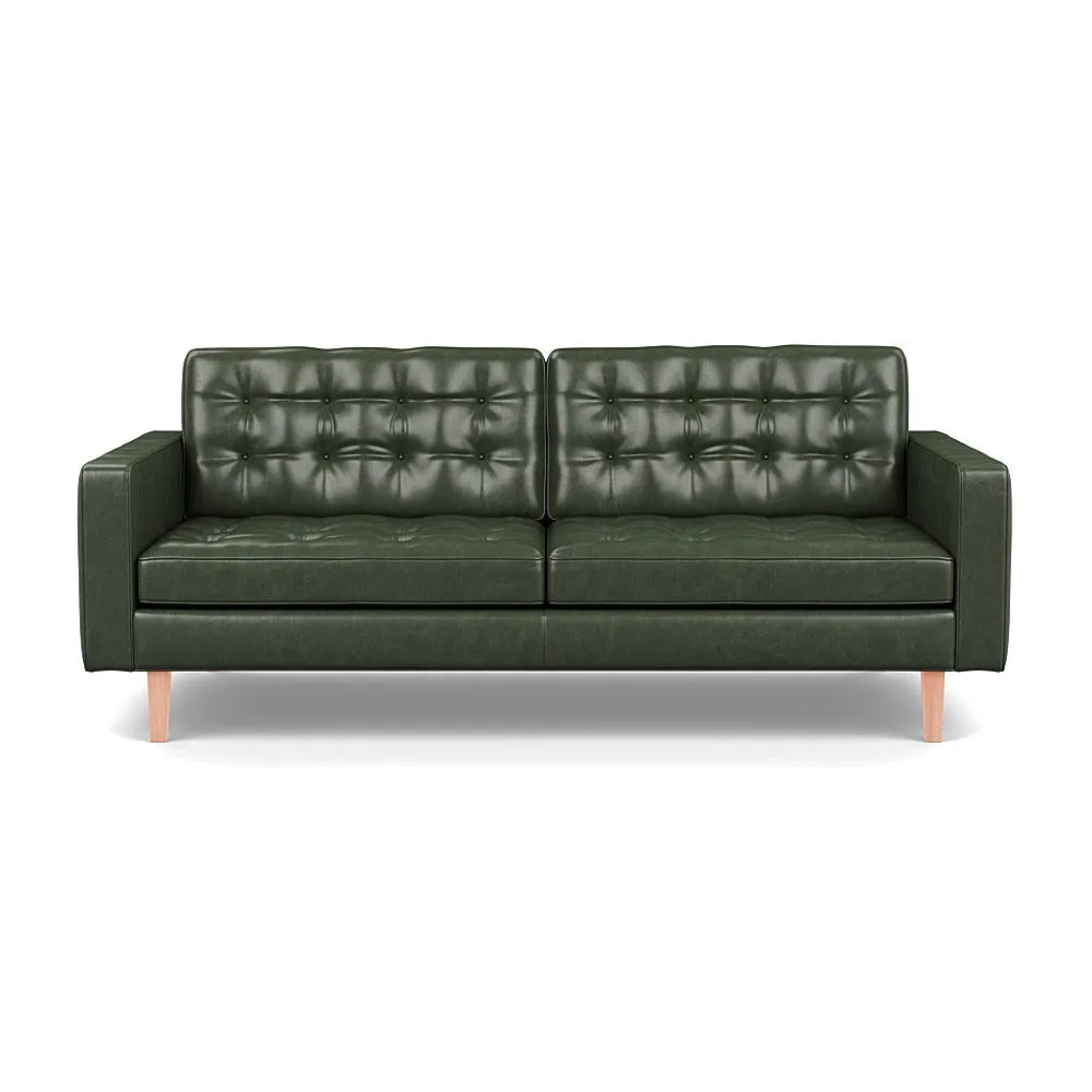 Heal's Hepburn 3 Seater Stonewash Leather Vintage Green 278 Walnut Feet 1