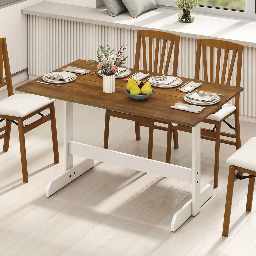 Costway 55 Inch Dining Table for 4-6 People Rectangular Kitchen Table in Brown
