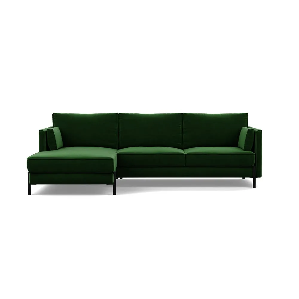 Heal's Tortona Left Hand Facing 4 Seater Corner Chaise Smart Velvet Forest Black Feet 1