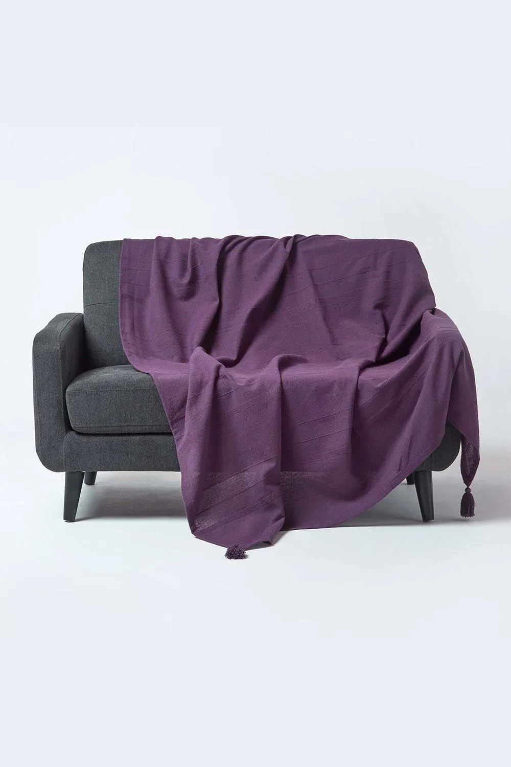 Homescapes Cotton Rajput Ribbed Throw in Purple