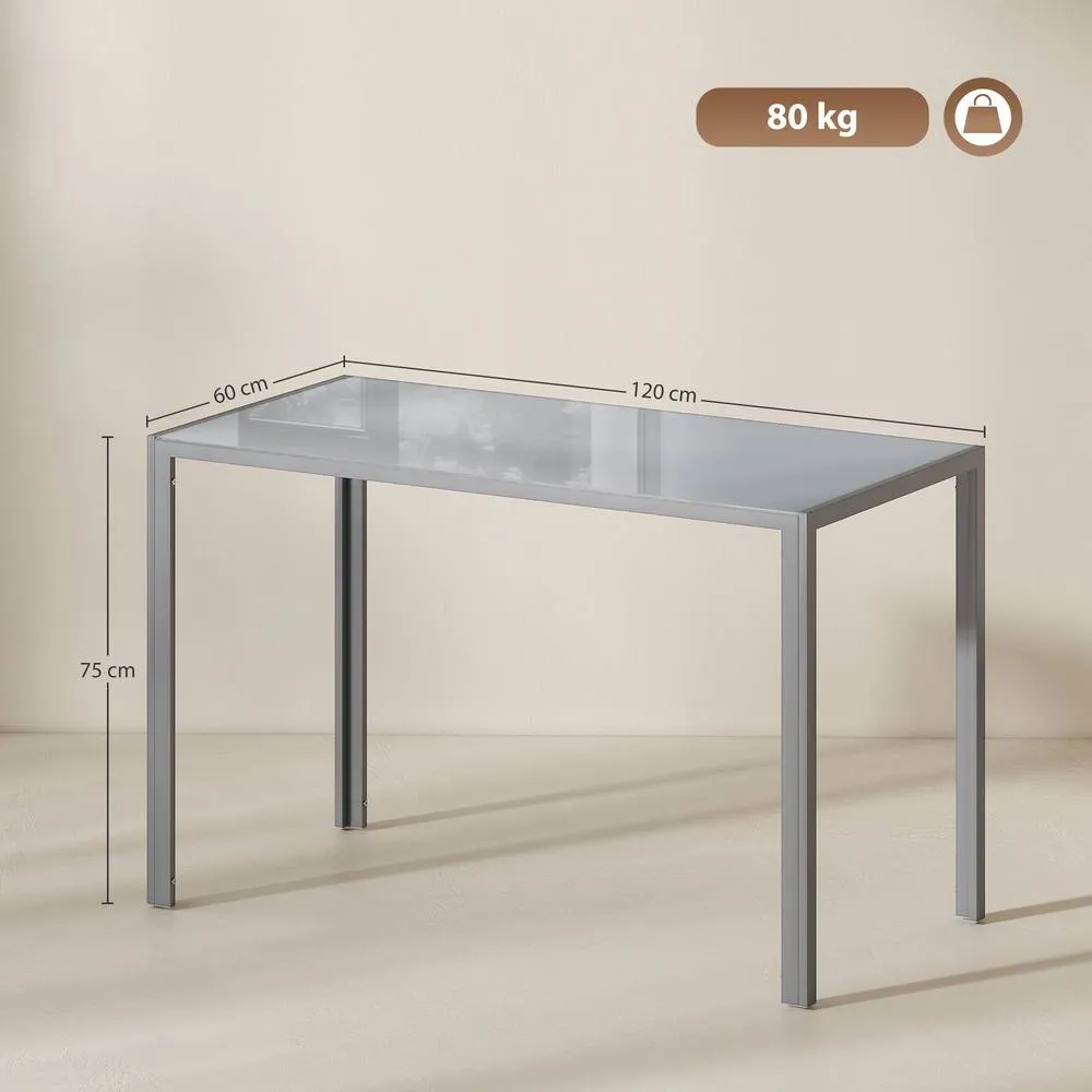 HOMCOM Modern Rectangular 4 Seater Dining Table with Tempered Glass Top in Grey 3