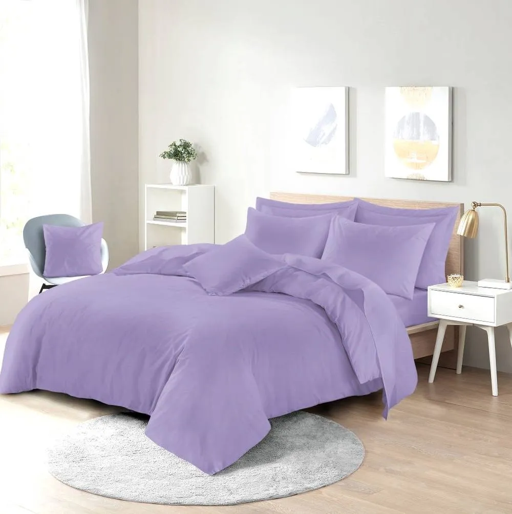 Homes-Linen Plain Dyed Polycotton Duvet Cover Set with Pillowcases in Lilac