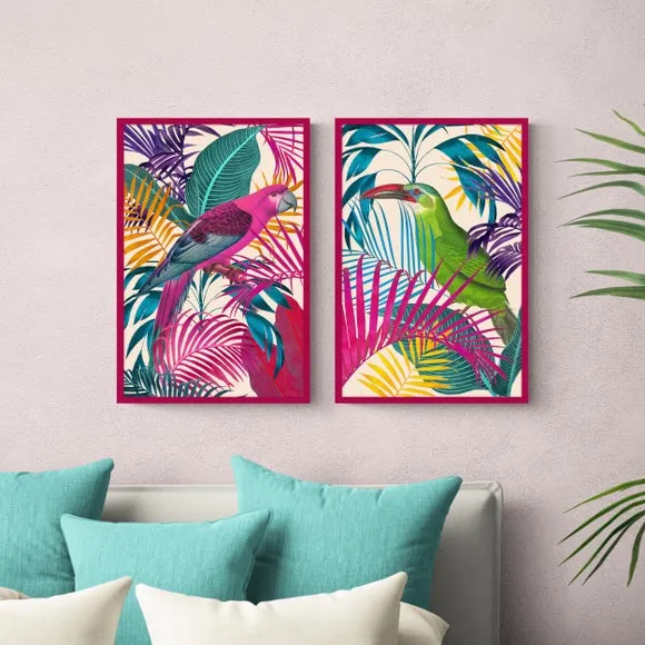 Set of 2 Electric Jungle Birds Framed Prints