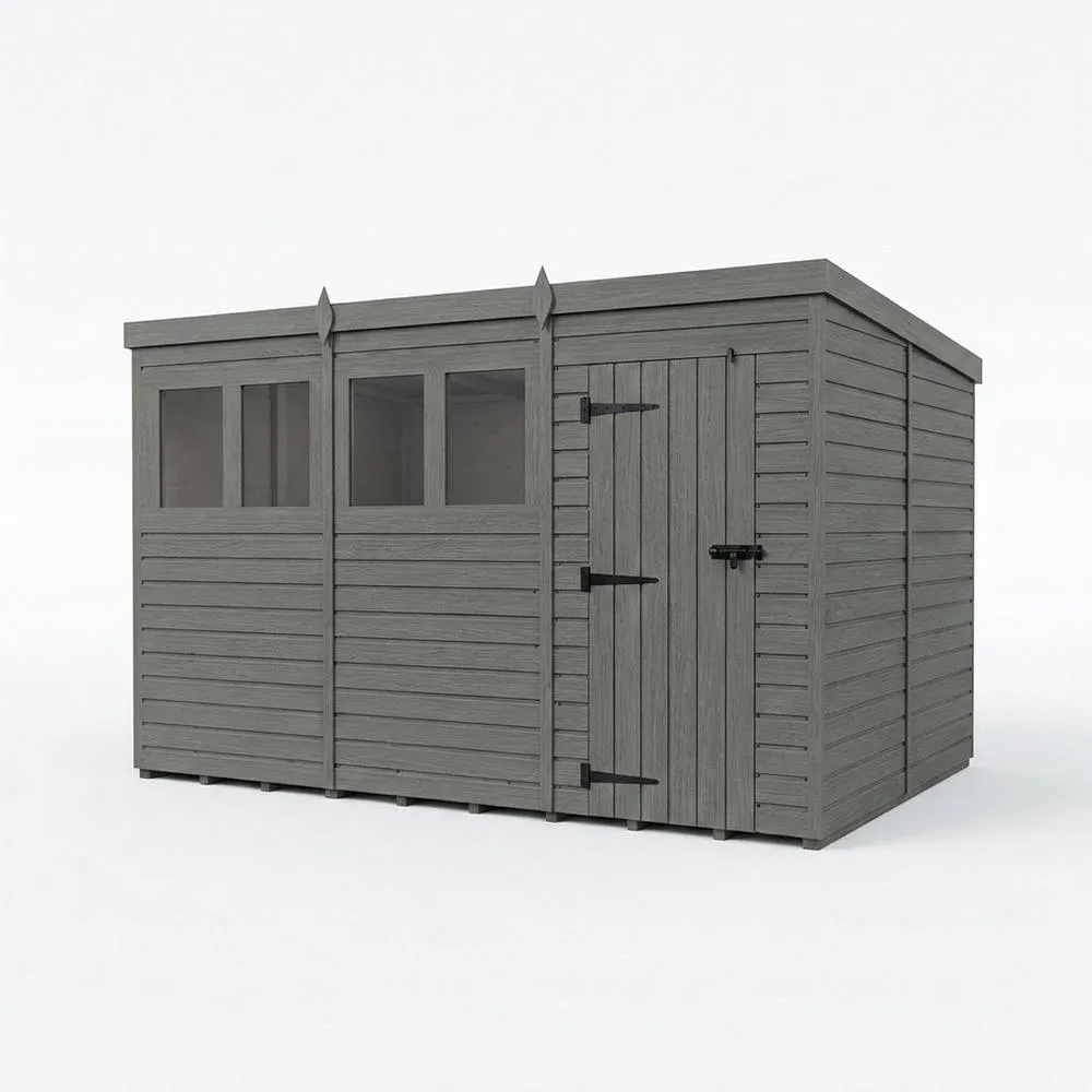 Buttercup Farm 12ft x 10ft Composite Pent Garden Shed Single Door With Windows in Grey