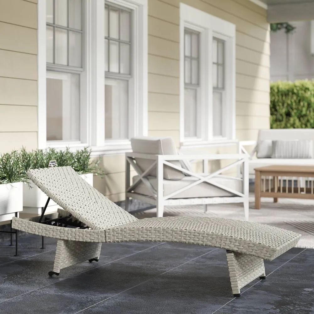 OUTSUNNY PE Rattan Sun Lounger with 4-Level Adjustable Backrest, Grey