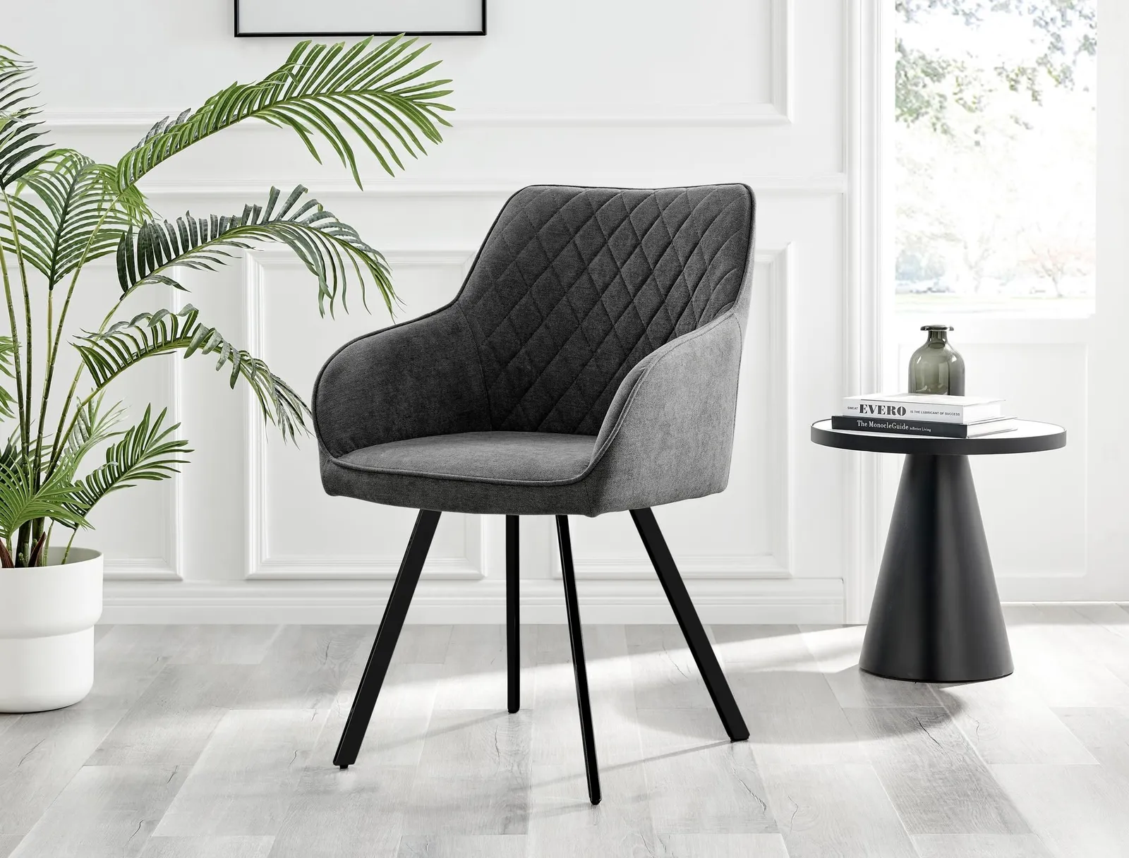 FurnitureboxUK Set of 2 Falun Deep Padded Dining Chairs Upholstered in Soft & Durable Fabric With Black Legs in Dark Grey 3
