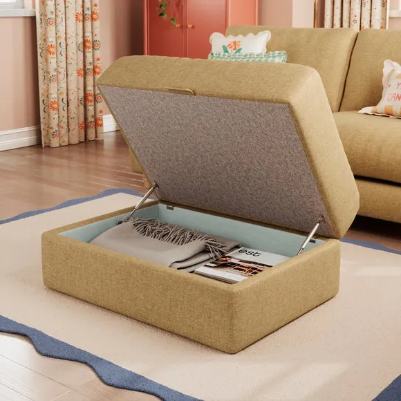 Hattie Slub Faux Linen Storage Footstool 5