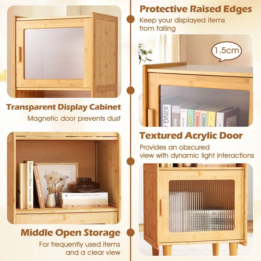 Costway Bamboo Cabinet 3-Cube Kitchen Storage Cabinet Display Cabinet-Natural in Brown 3