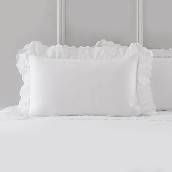 Broderie Lace Edge 100% Cotton Oxford Pillowcase Pair