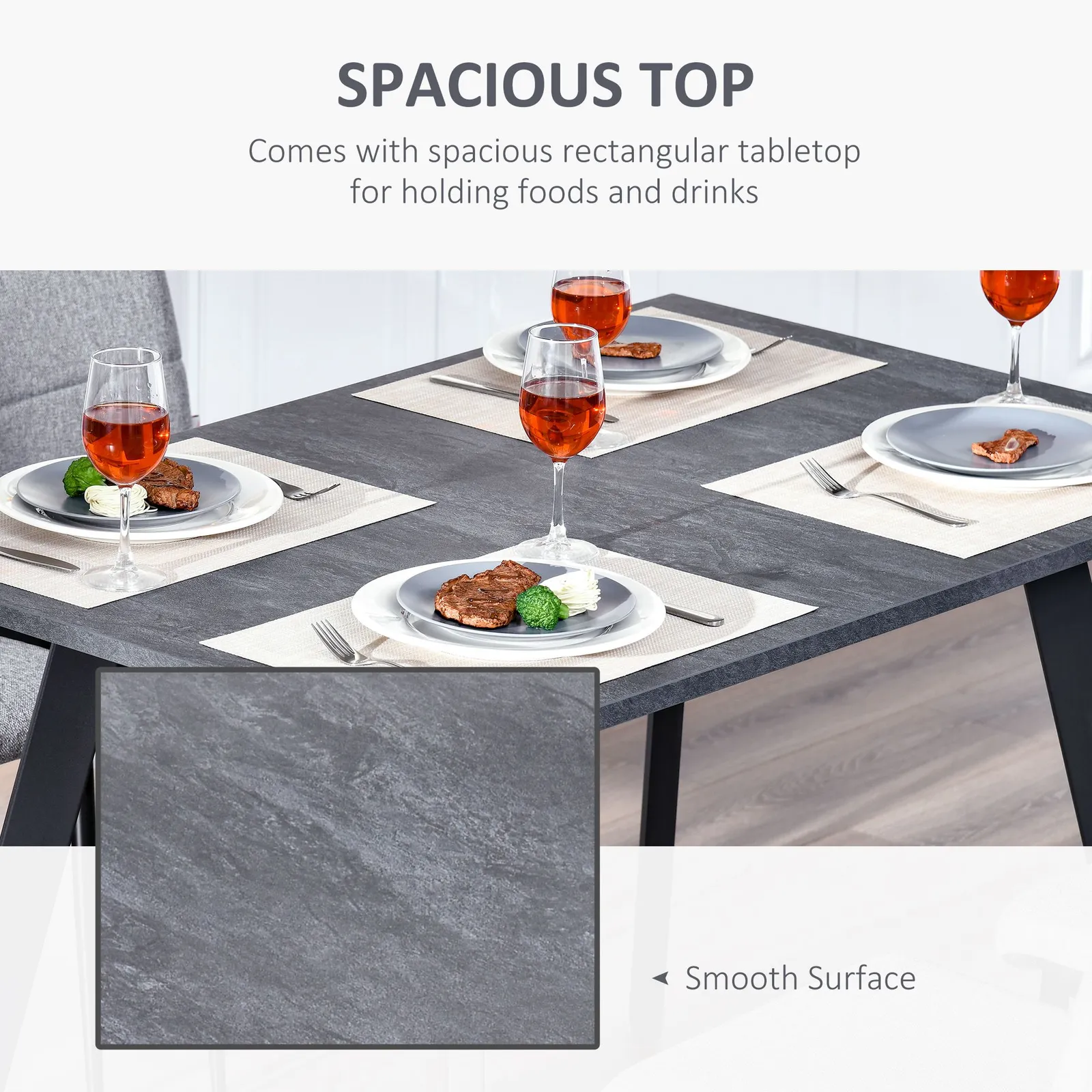 HOMCOM Modern Rectangular Dining Table Indoor Metal Legs Spacious Tabletop in Grey 5