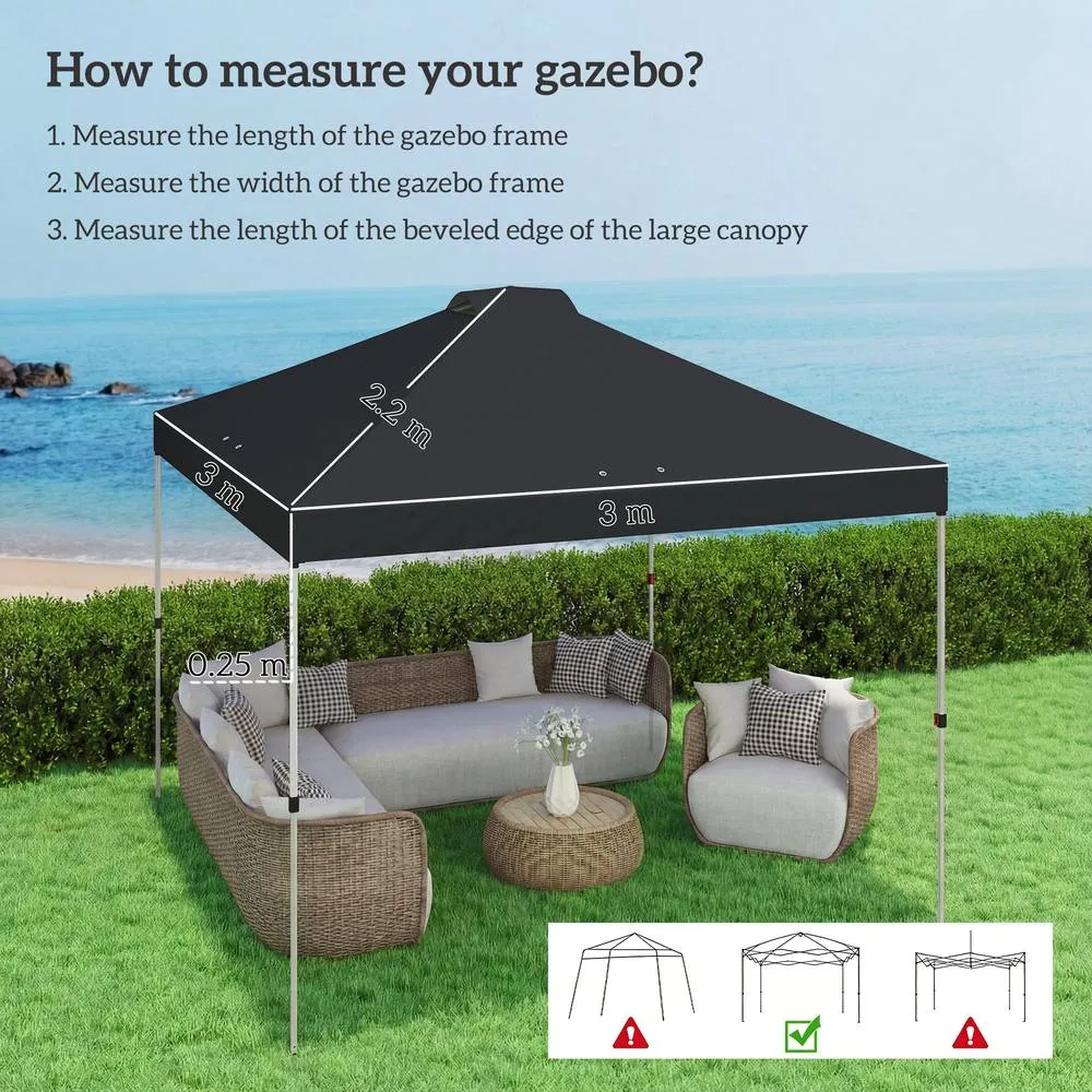 OUTSUNNY Gazebo Roof Replacement UV50+ Waterproof for 3 x 3 m Frame in Black 3