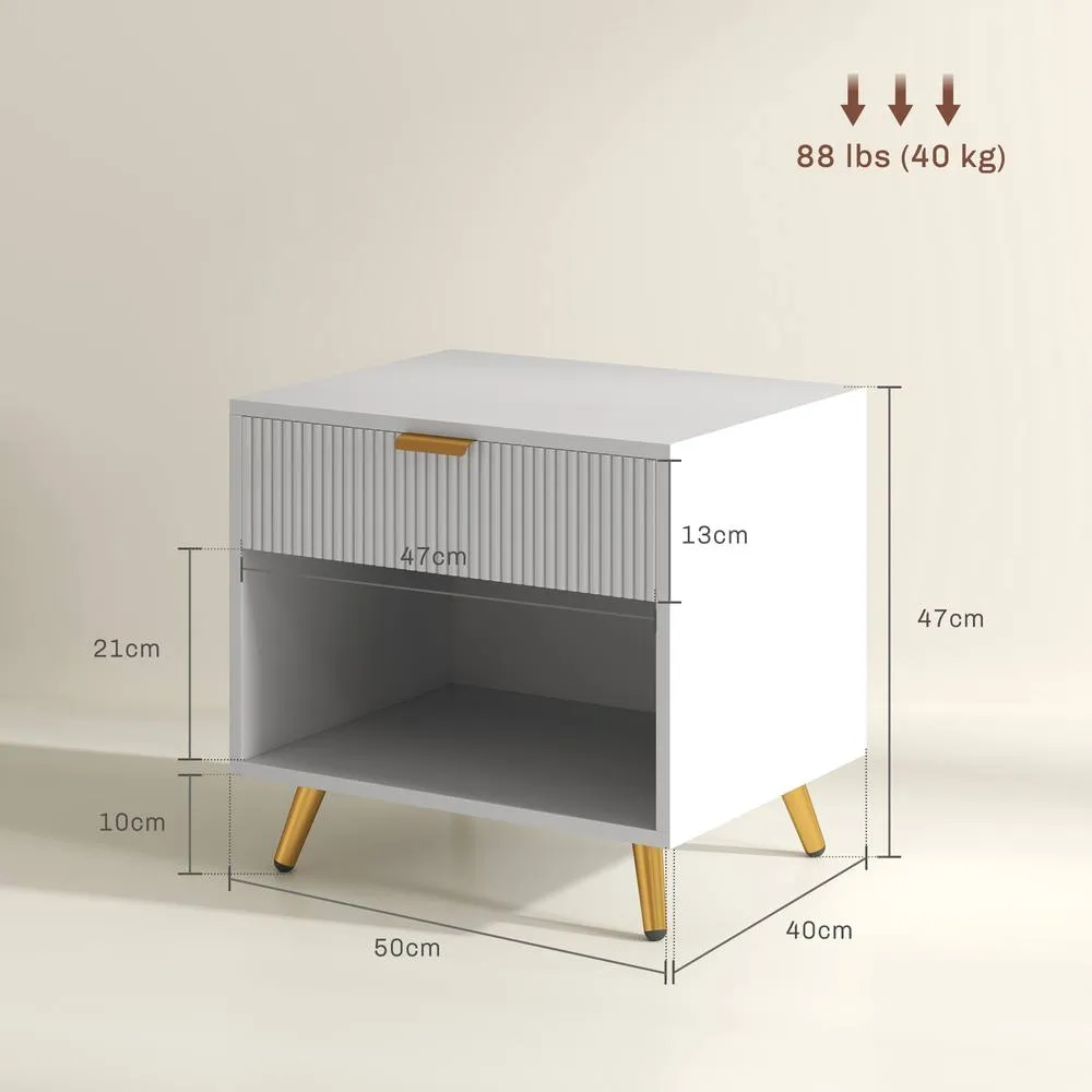 HOMCOM Nightstands Set of 2 with Drawer, Open Compartment & Handle, White 3