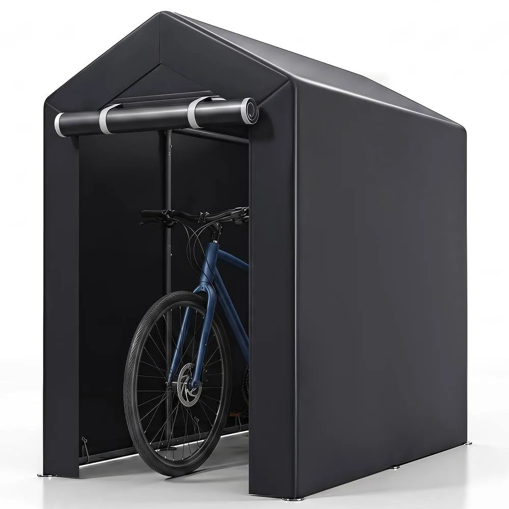 Costway 150x92CM Storage Shed Carport Garage Tent Galvanized Metal Shelter in Grey