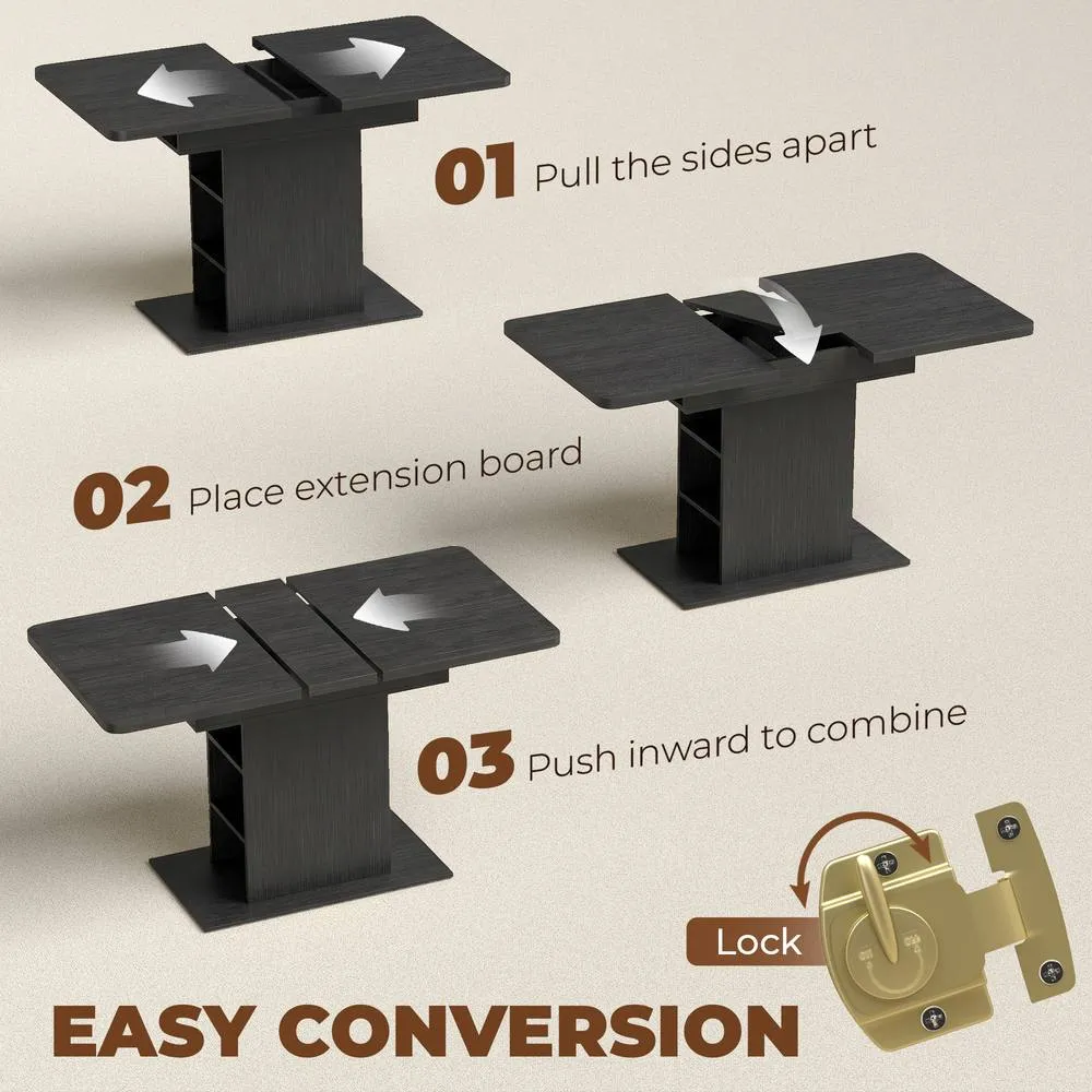 HOMCOM Extendable Dining Table for 4-6, Kitchen Table with Shelves, Black 6