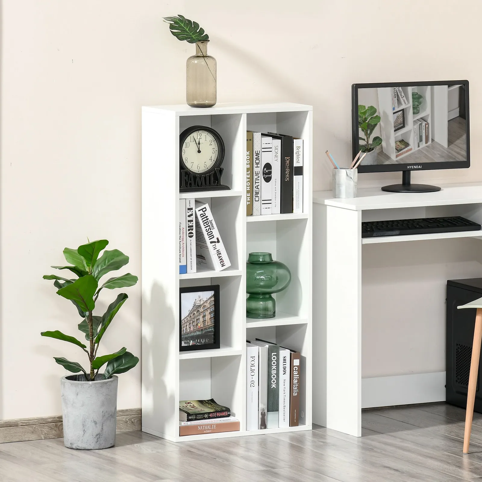 HOMCOM Bookcase Modern Bookshelf Cabinet for Home Office in White