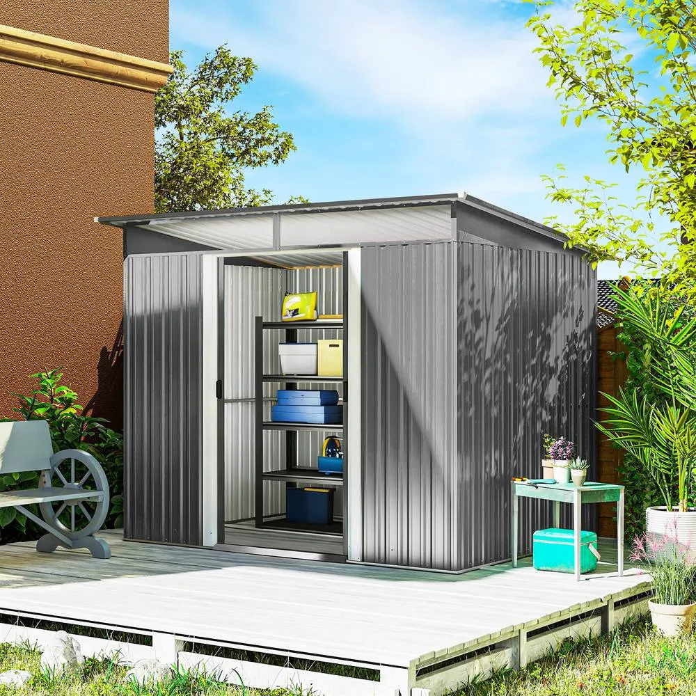 OUTSUNNY Garden Shed Outdoor Storage Tool Organiser w/ Double Sliding Door in Grey