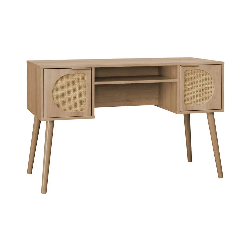 sweeek 2-drawer wooden & cane effect desk in Beige 2