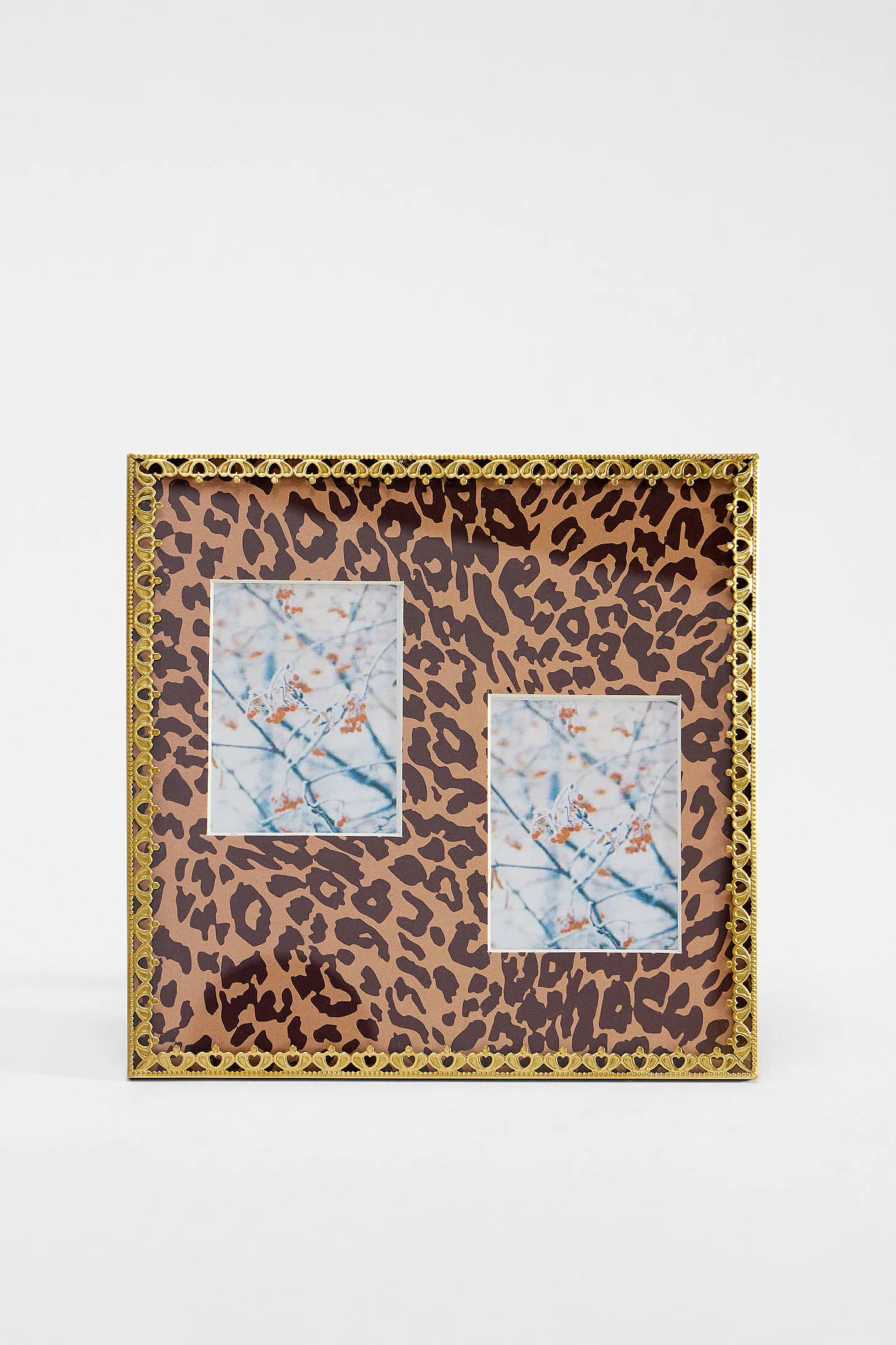 Leopard Print Square Double Photo Frame - Brown ALL 2