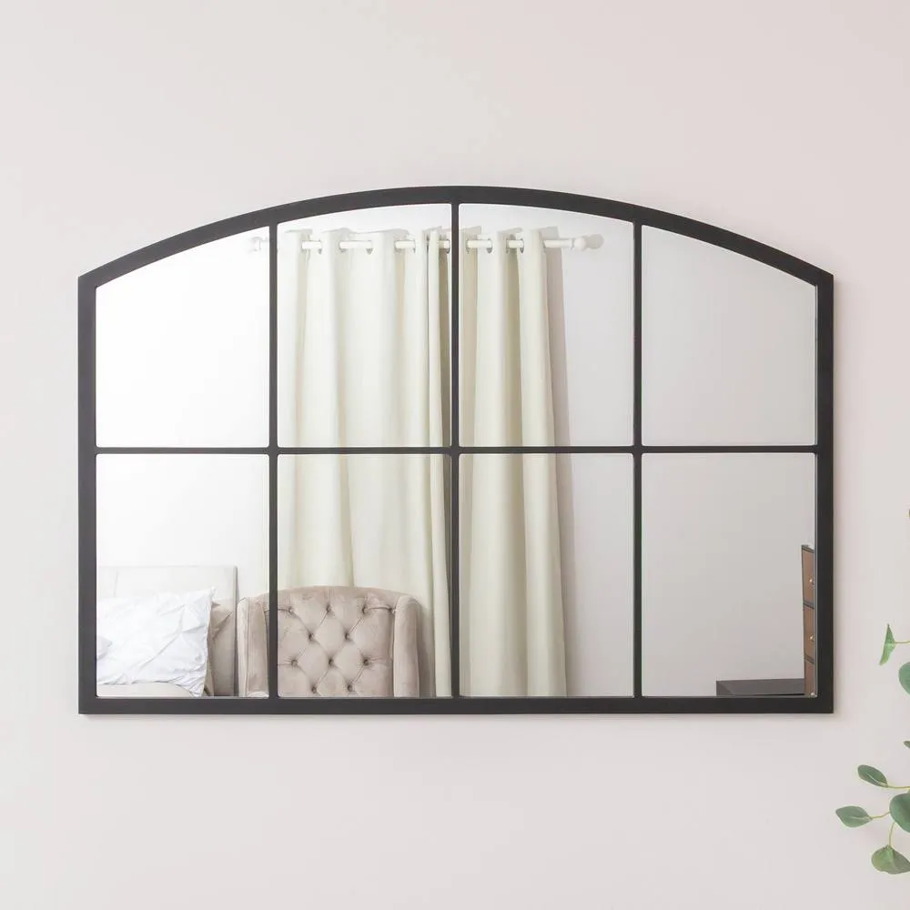 Melody Maison Black Arched Window Wall Mirror - 100cm X 70cm 2