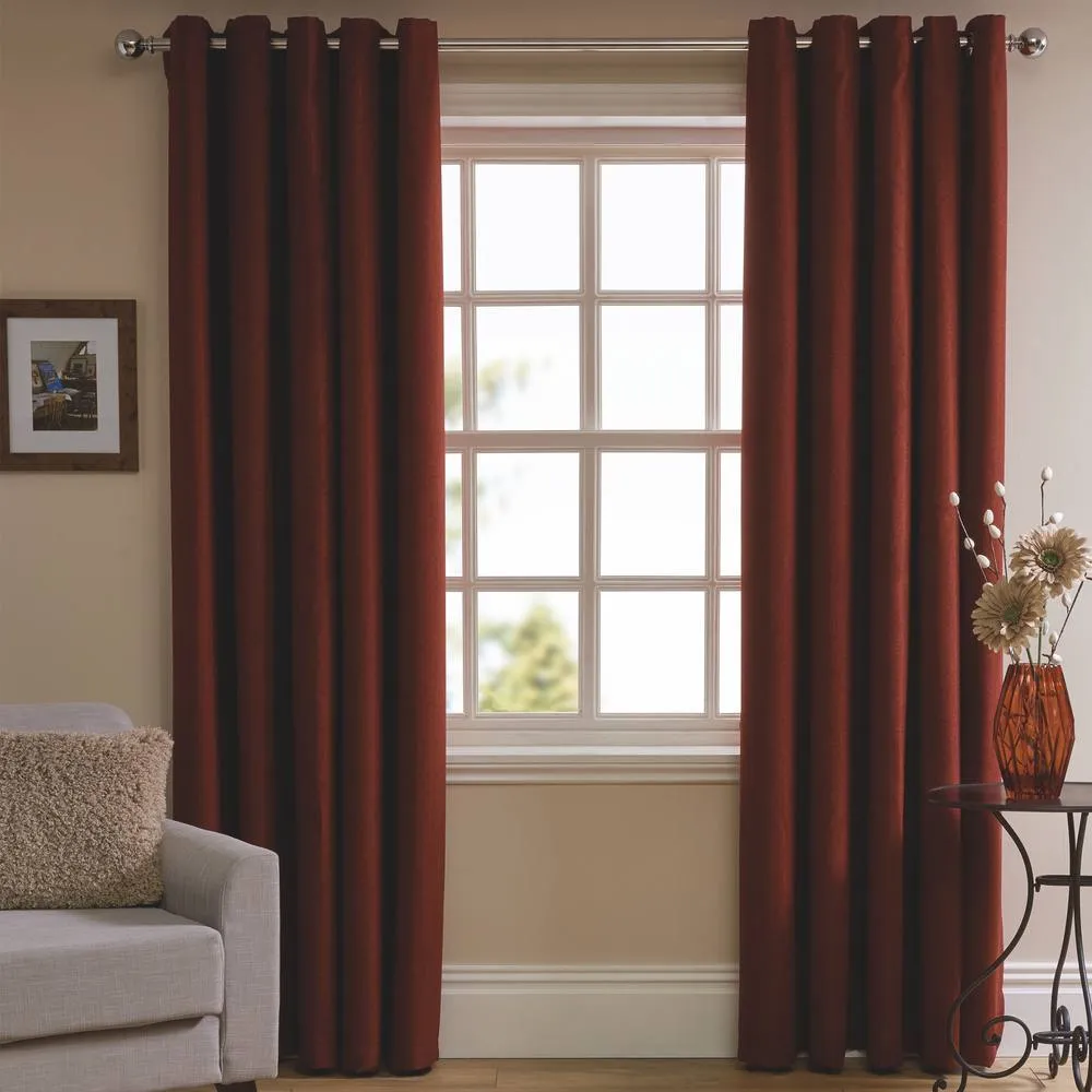 Smart Living Herringbone Eyelet Ring Top Ready Made Window Curtain - 2 Panels in Red
