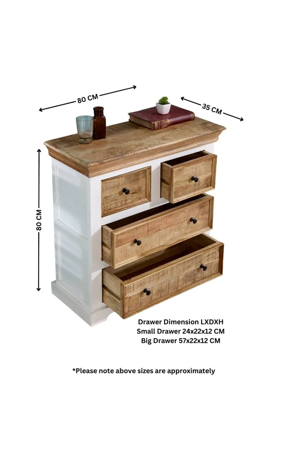 IH Design Washington Solid Mango Wooden White Chest of 4 Drawers 5