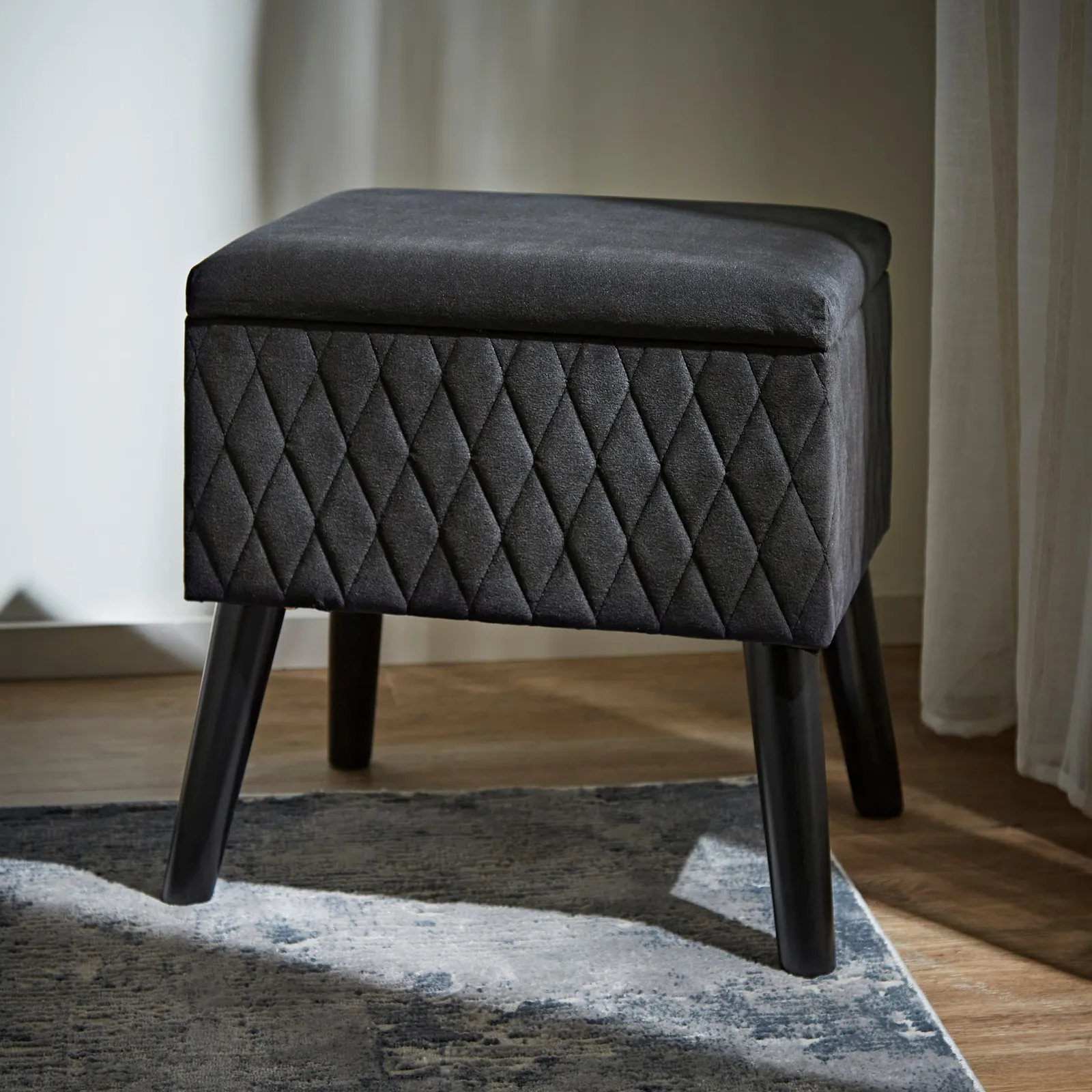 Alex Quilted Storage Footstool Black