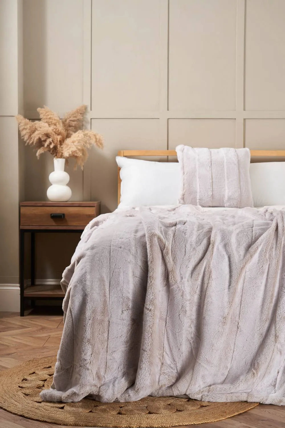 BHS Faux Fur Stripe Throw in Natural