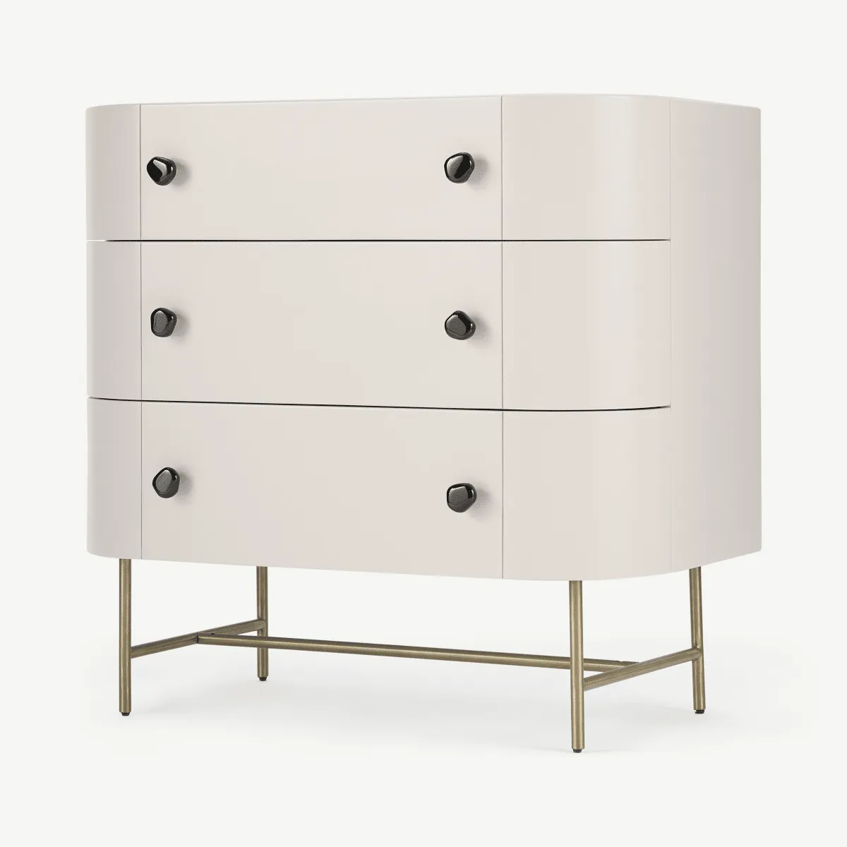 Tandy Chest Of Drawers, Light Grey with Gloss Black Handles & Brass Legs