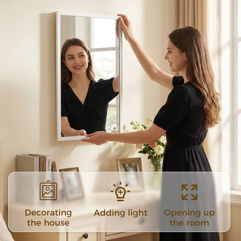 HOMCOM Wall-Mounted Bathroom Mirror, Decorative Rectangular, White 4