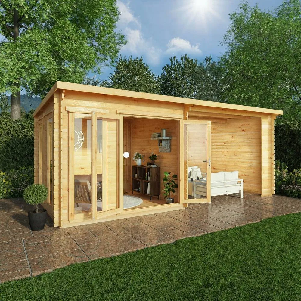 Mercia Studio Pent 28 mm Log Cabin w/ Patio Area, L333.5 x W590.6 x H249.4 cm in Brown 6