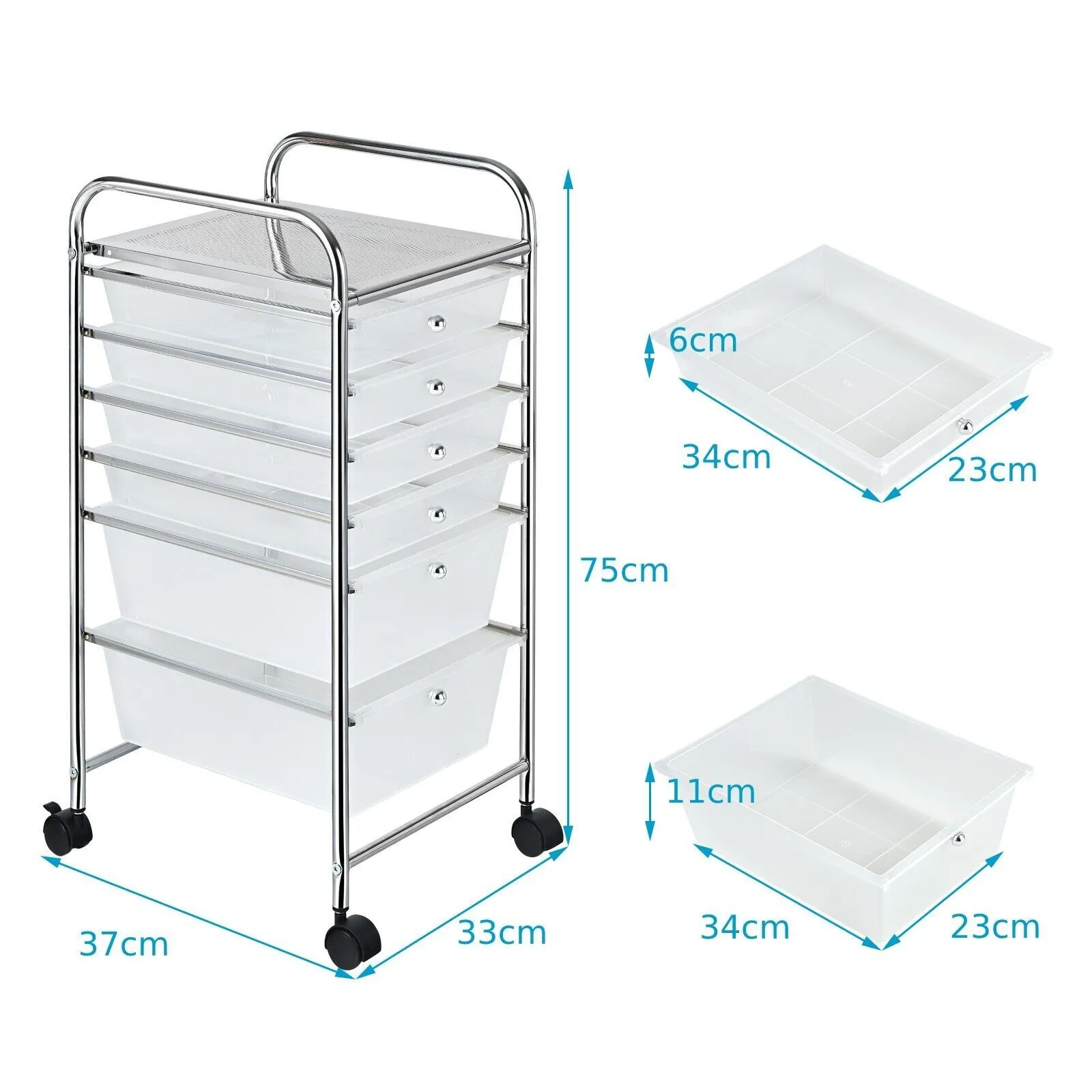 Costway 6 Drawer Organizer Cart Multipurpose Mobile Rolling Utility Storage in Clear 2