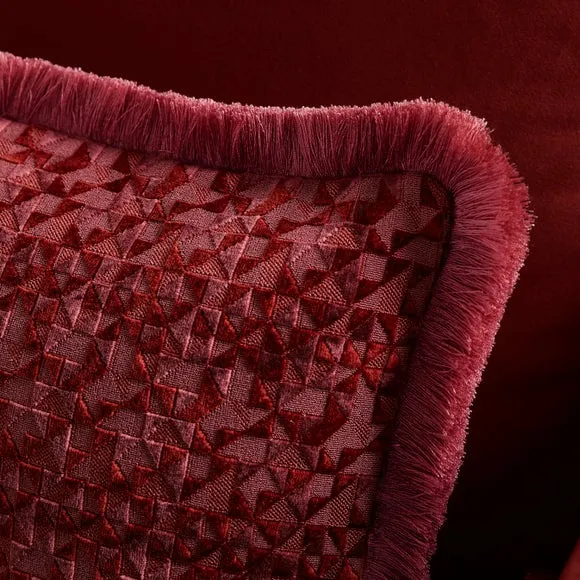 Geometric Velvet Fringed Rectangle Cushion 2