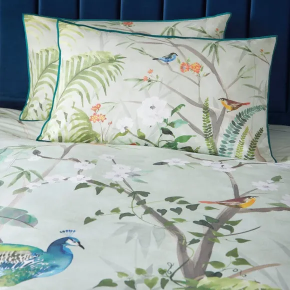 Peacock Jungle Green 100% Cotton Duvet Cover & Pillowcase Set 2