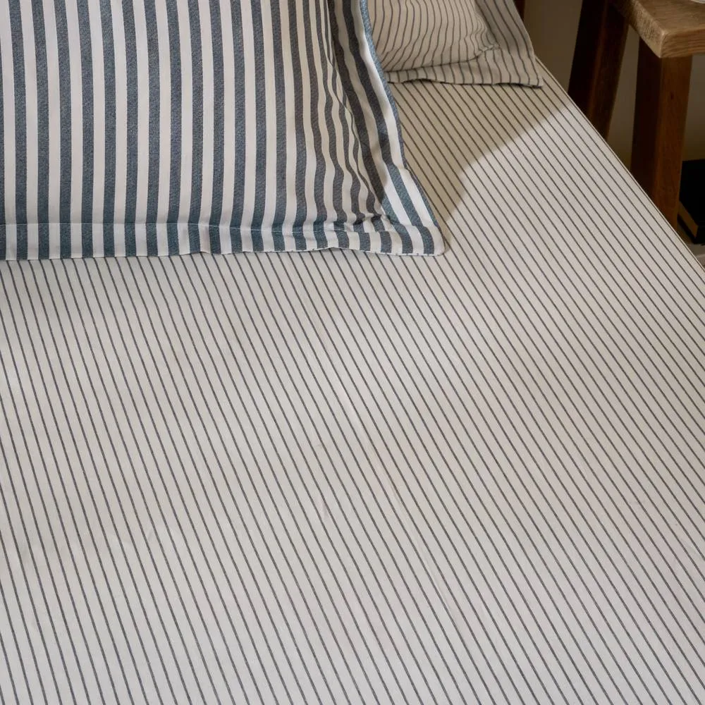 Yard Hebden Narrow Stripe 100% Cotton Fitted Sheet in Navy 2