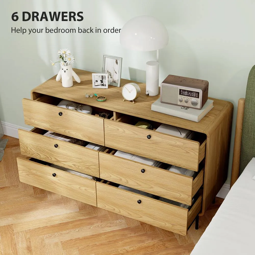 HOMCOM Chest of Drawers for Bedroom, Modern 6 Drawer Dresser, Oak in Natural 4