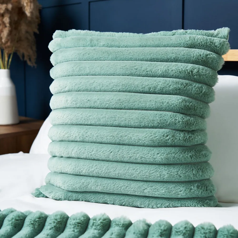 Jumbo Cord Cushion with Plain Velvet Backing, Silt Green