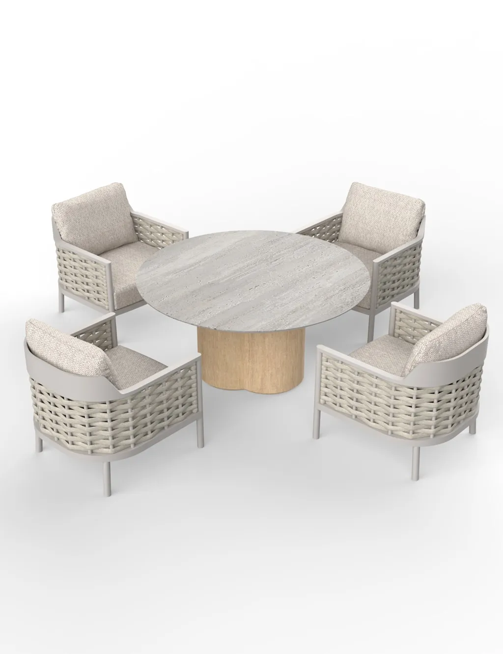 Royalcraft Olma Round Table and 4 Armchairs Dining Set Grey