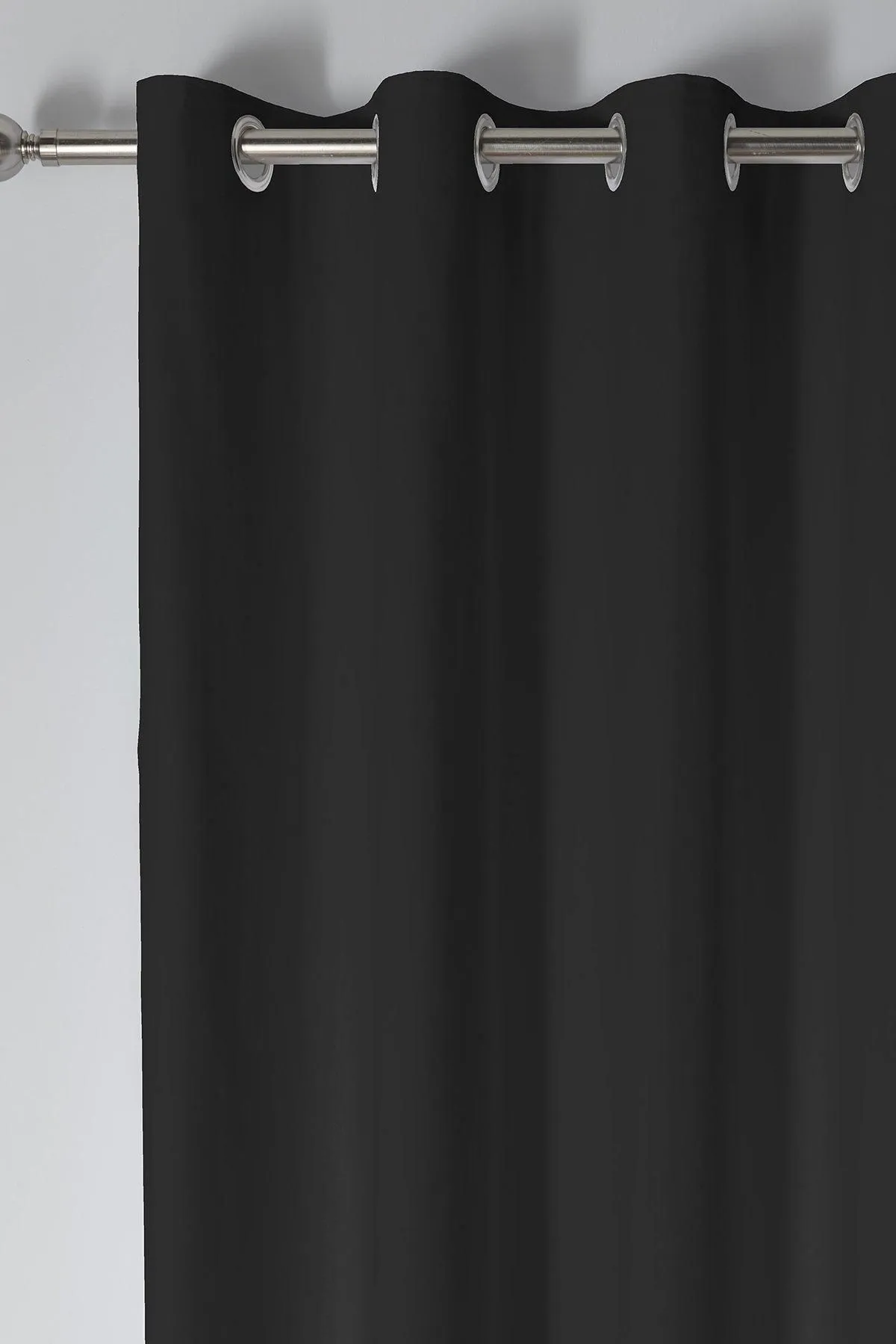 Fusion 'Sorbonne' 100% Cotton Light Filtering Plain Dyed Eyelet Curtains in Black 2