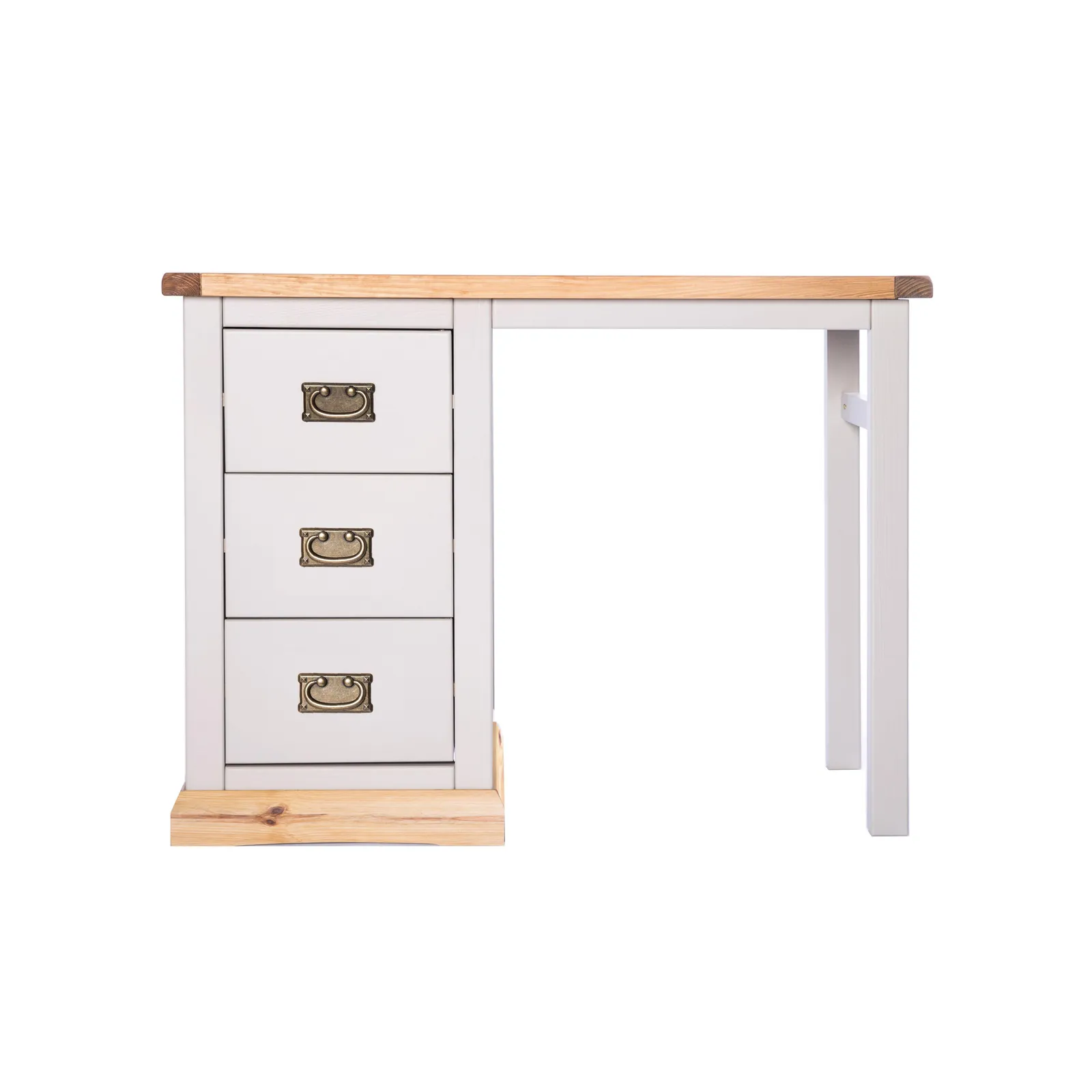 Cabinet Bits Bomporto 3 Drawer Desk - Dressing Table Brass Drop Handle in Light Grey