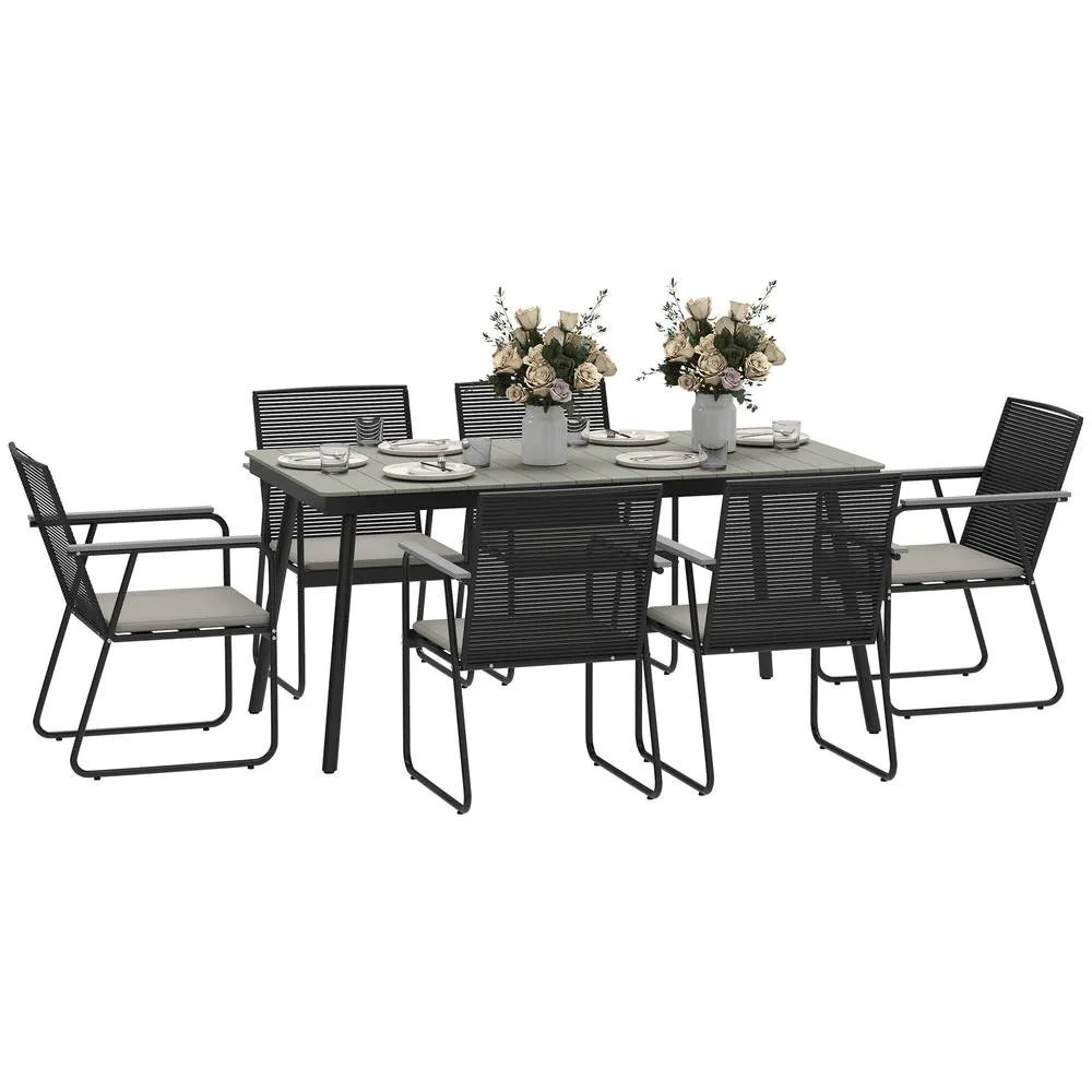 OUTSUNNY 6 Seater Garden Dining Set with Cushions Rattan Backrest in Grey 2