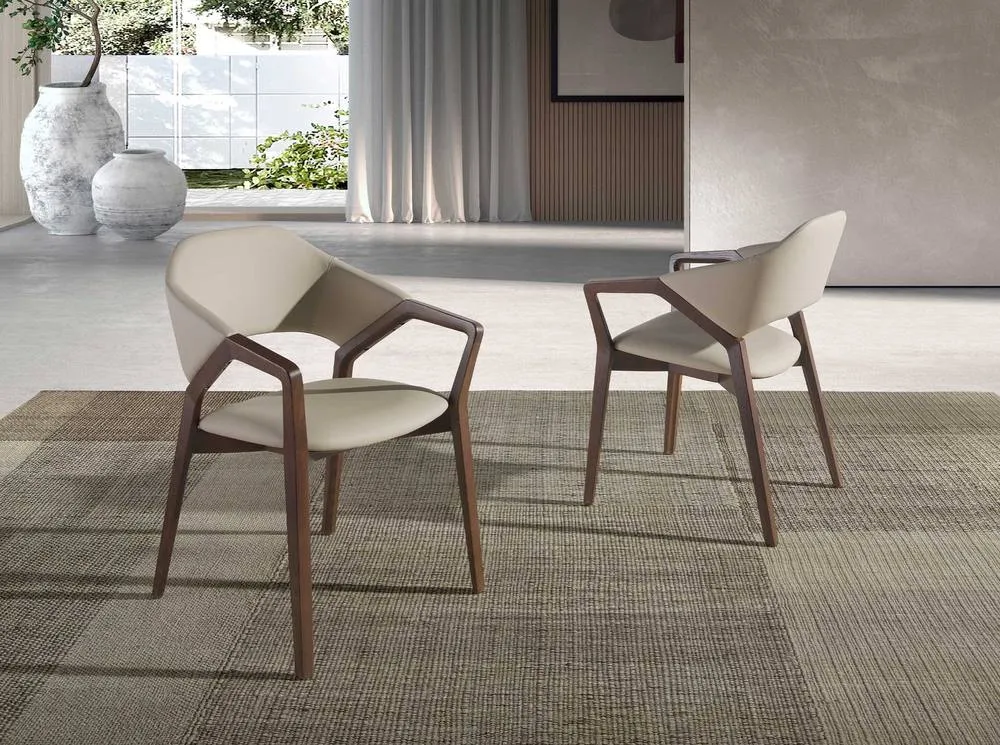 Angel Cerda Mink Leatherette Dining Chair with Walnut-Coloured in Beige 3