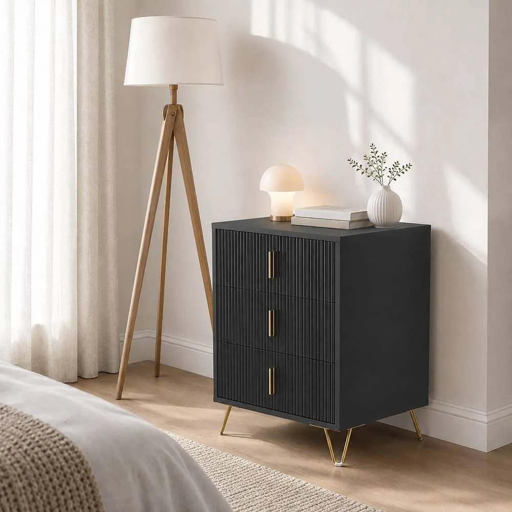 HOMCOM Modern 3 Drawer Dresser with Metal Legs & Steel Handles, Black 2