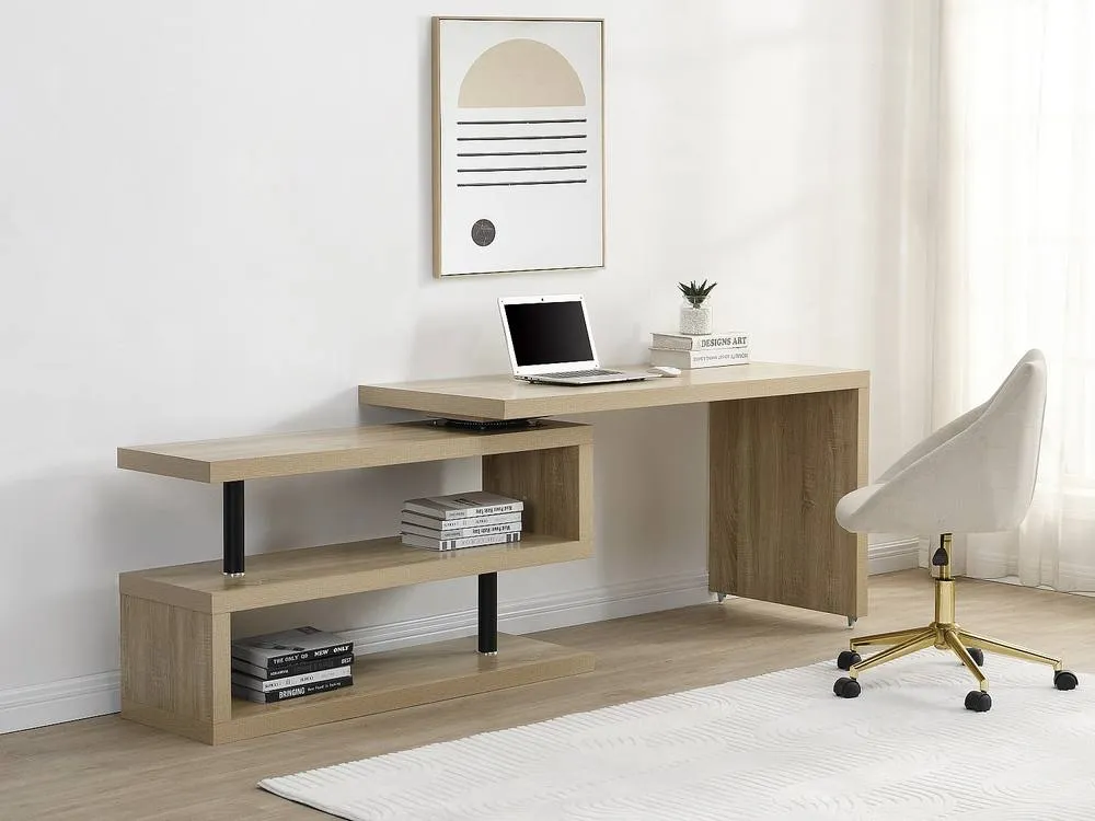 Vente-unique Extendable Desk - MDF - Colour: Oak - 360° Swivel Tray - NICEPHORE II in Light Oak 5